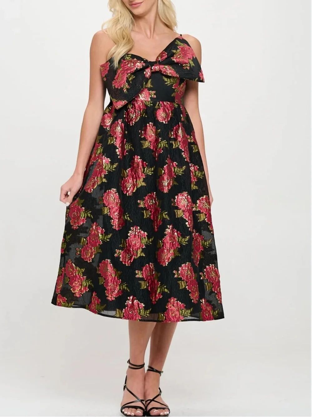 Meet Me In Santorini Scarlet Blossom Noir Bow Midi
Dress
TT9